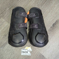 Pr Open Front Boots, tabs *vgc/gc, dirt, hair, scuffs, scratches, residue/oil?, threads