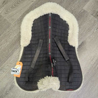Quilt & Sheepskin Half Pad, Rolled Edges *gc/fair, clean, rubs, pills, flattened *Pommel: holey, thin, v.clumpy & stained