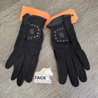 Synthetic Microsuede - Cloth Riding Gloves, bling *vgc, clean, mnr linty & hairy velcro