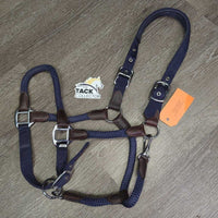 Nylon Rope & Web Leather Trimmmed Halter, adj, snap*vgc/xc, clean, v.mnr hole fray, rubs & dirt