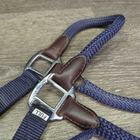 Nylon Rope & Web Leather Trimmmed Halter, adj, snap*vgc/xc, clean, v.mnr hole fray, rubs & dirt