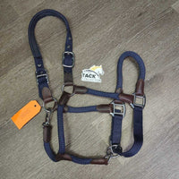 Nylon Rope & Web Leather Trimmmed Halter, adj, snap*vgc/xc, clean, v.mnr hole fray, rubs & dirt