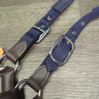 Nylon Rope & Web Leather Trimmmed Halter, adj, snap*vgc/xc, clean, v.mnr hole fray, rubs & dirt