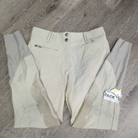Euro Seat Breeches *gc, dirty & stains, rubs, pills, puckers, pulled seat seam, Broken Zipper Tab, stained seat & legs