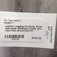 Leather Lungeing Cavesson, Brass Nutcracker Noseband *xc/like new, clean