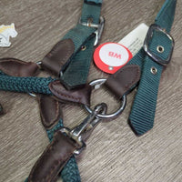 Nylon Rope & Web Leather Trimmmed Halter, adj, snap *vgc/gc, dirt, rubs, frays
