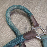 Nylon Rope & Web Leather Trimmmed Halter, adj, snap *vgc/gc, dirt, rubs, frays