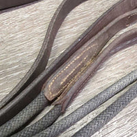 Narrow Nylon Rope & Leather Draw Reins, Girth Connectors *gc/vgc, dirty, residue, rubs, twist
