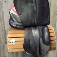 18" *Med/Wide *5.5" Hanover by Verhan Dressage Saddle, 2 Lg Front Velcro Blocks, Gold Verhan Fleece Cover, Wool Flocking, Flaps: 15.75"L x 12"W Serial # 1204133018