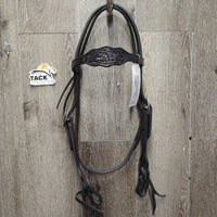 Tooled Leather Headstall, 2 laces, Narrow Adjustable Loop Reins, snaps *like new