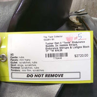 17" *W 6/6.25 Tucker Gen II "Tevis" Endurance Saddle, 2x: Hobble Straps, Endurance Stirrups & Latigos, Padded Perforated Seat, Serial # 151-710-6153-4C 2013 1990