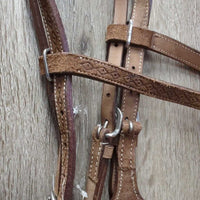 Thick Wide Beaded Cheeks Headstall, Suede, Buckstitch, tag *new, mnr stains