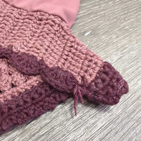 Crochet Ear Bonnet Fly Veil, Satin, x2 piping *xc, clean, mnr puckers