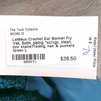 Crochet Ear Bonnet Fly Veil, Satin, piping *xc/vgc, clean, mnr stains?fading, hair & puckers