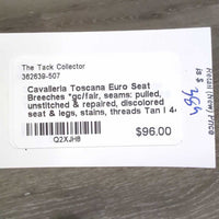 Euro Seat Breeches *gc/fair, seams: pulled, unstitched & repaired, discolored seat & legs, stains, threads