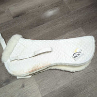 Sheepskin & Quilt Half Pad *gc, clean, older, stains, rubs, pills, thin edges, clumpy, creased, stiff, hair