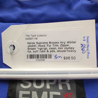 Hvy Winter Jacket, Hood, Fur Trim, Zipper, Snaps *vgc/gc, clean, mnr clumpy fur, cuff rubs & pills, shrunk?wavy zipper