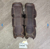 Open Front & Hind Leather Boots, velcro *vgc, clean, mnr rubs, residue, scuffs & scratches