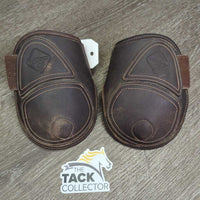 Open Front & Hind Leather Boots, velcro *vgc, clean, mnr rubs, residue, scuffs & scratches