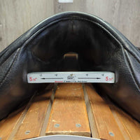 17 W *5.75" Black Country Eloquence Dressage Saddle, Black Country Black Cotton Cover, Lg Front Blocks, Front & Rear Gusset Panels, Wool Flocking, Flaps: 16"L x 11"W Serial #: 17 T 15290
