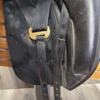 17 W *5.75" Black Country Eloquence Dressage Saddle, Black Country Black Cotton Cover, Lg Front Blocks, Front & Rear Gusset Panels, Wool Flocking, Flaps: 16"L x 11"W Serial #: 17 T 15290