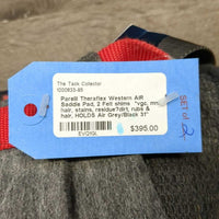 Western AIR Saddle Pad, 2 Felt shims *vgc, mnr hair, stains, residue?dirt, rubs & hair, HOLDS Air