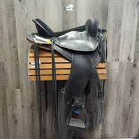 15" *adj- set 6" W/XW Endurance Saddle, Stirrups, 2 Hobble Straps, Mohair Girth, Equimeasure Form, Paperwork, Serial #3561 *adjustable to straight/specific horse at Synergist Saddles