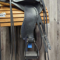 15" *adj- set 6" W/XW Endurance Saddle, Stirrups, 2 Hobble Straps, Mohair Girth, Equimeasure Form, Paperwork, Serial #3561 *adjustable to straight/specific horse at Synergist Saddles