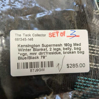 Supermesh 180g Med Winter Blanket, 2 legs, belly, bag *vgc, mnr dirt?residue, broken bag