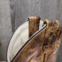 JUNIORS Square Toe Distressed Vamp Western Boots *gc, thick sole edges residue, inside heel rubs/holes