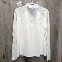 LS Lace Show Shirt, 1/3 Zip Up *gc, mnr threads, broken pit elastics, seam puckers