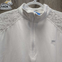 LS Lace Show Shirt, 1/3 Zip Up *gc, mnr threads, broken pit elastics, seam puckers