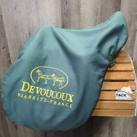 18" MW *5.25" Devoucoux Monoflap Dressage Saddle, Green Devoucoux Cover, Foam Panels, Lg Exterior Front Blocks, Flaps: 16"L x 11"W Serial #: 1171 07 18 3A PX410 PX315 PXLUZ