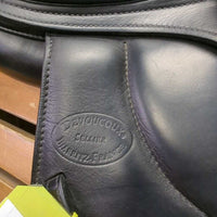 18" MW *5.25" Devoucoux Monoflap Dressage Saddle, Green Devoucoux Cover, Foam Panels, Lg Exterior Front Blocks, Flaps: 16"L x 11"W Serial #: 1171 07 18 3A PX410 PX315 PXLUZ