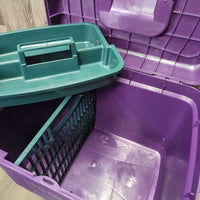 Hvy Plastic Grooming Box - Step Stool, tray, divider *vgc/gc, clean, mnr rubs, scrapes, scuffs & dusty, Missing Latch