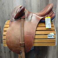 14 M *4" Syd Hill Leader Laureate Aussie Saddle, stirrup leathers, over girth, Narrow Aluminum Western Stirrups, 33" cotton string girth, Flaps: 18"L x 12"W Serial # 65764