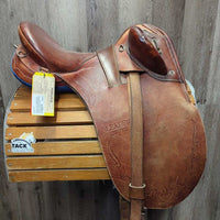 14 M *4" Syd Hill Leader Laureate Aussie Saddle, stirrup leathers, over girth, Narrow Aluminum Western Stirrups, 33" cotton string girth, Flaps: 18"L x 12"W Serial # 65764