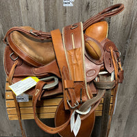 14" Talabarteria Trail Saddle - Made in Colombia - 2 stirrups, fenders & hobble straps, Leather Front & Back Cinch & Billets (4), Crupper *NOT RECOMMENDED for RIDING USE - DISPLAY ONLY