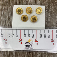 5 Gold Number Pins, Green Cardboard Box *xc, older, peeled box

