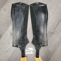 Hvy Suede Half Chaps *gc/fair, stains, rubbed/thin spots & edges, pills, dirt, older, faded
