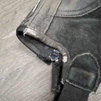 Hvy Suede Half Chaps *gc/fair, stains, rubbed/thin spots & edges, pills, dirt, older, faded
