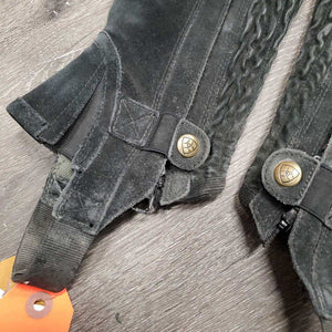 Hvy Suede Half Chaps *gc, stains, rubbed, pills, dirty, threads, elastic snags