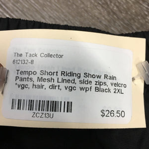 Short Riding Show Rain Pants, Mesh Lined, side zips, velcro *vgc, hair, dirt, vgc wpf