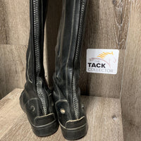 Pr Field Boots, zips, hvy string *dirty, pilly/rubs inside, gc, scuffs, scratches, 0 rests, BROKEN Rt Zip
