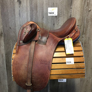 14 M *4" Syd Hill Leader Laureate Aussie Saddle, stirrup leathers, over girth, Narrow Aluminum Western Stirrups, 33" cotton string girth, Flaps: 18"L x 12"W Serial # 65764