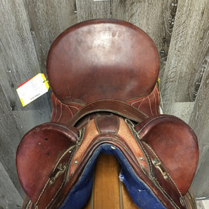 14 M *4" Syd Hill Leader Laureate Aussie Saddle, stirrup leathers, over girth, Narrow Aluminum Western Stirrups, 33" cotton string girth, Flaps: 18"L x 12"W Serial # 65764