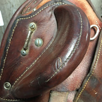 14 M *4" Syd Hill Leader Laureate Aussie Saddle, stirrup leathers, over girth, Narrow Aluminum Western Stirrups, 33" cotton string girth, Flaps: 18"L x 12"W Serial # 65764