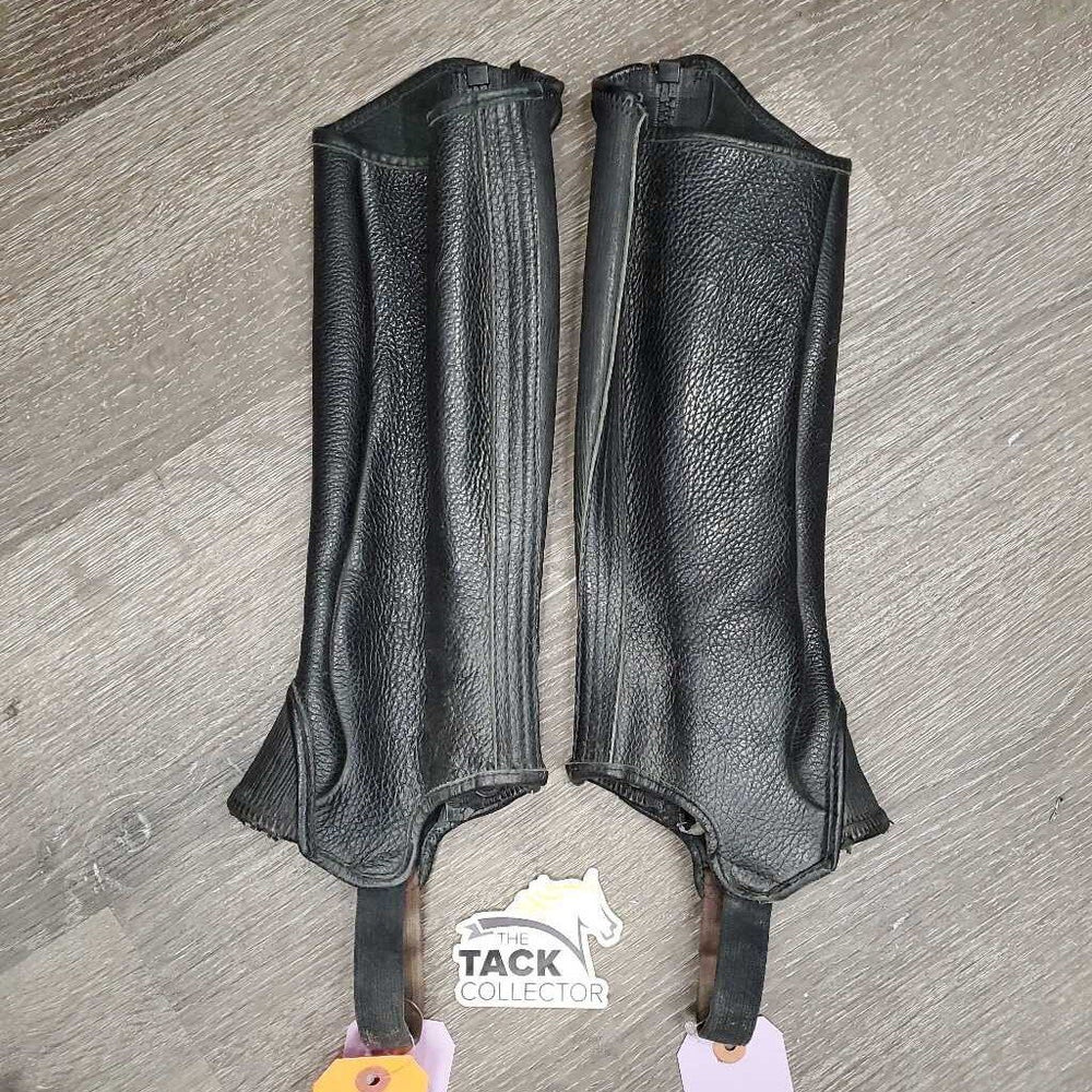 Thick Leather Half Chaps *gc, dirty elastics, missing 1 logo pin.