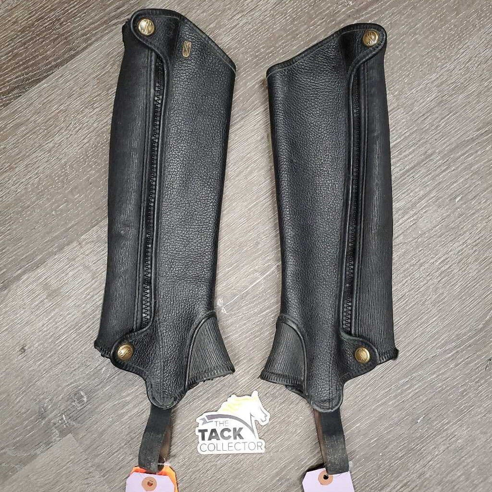 Thick Leather Half Chaps *gc, dirty elastics, missing 1 logo pin.