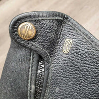 Thick Leather Half Chaps *gc, dirty elastics, missing 1 logo pin.
